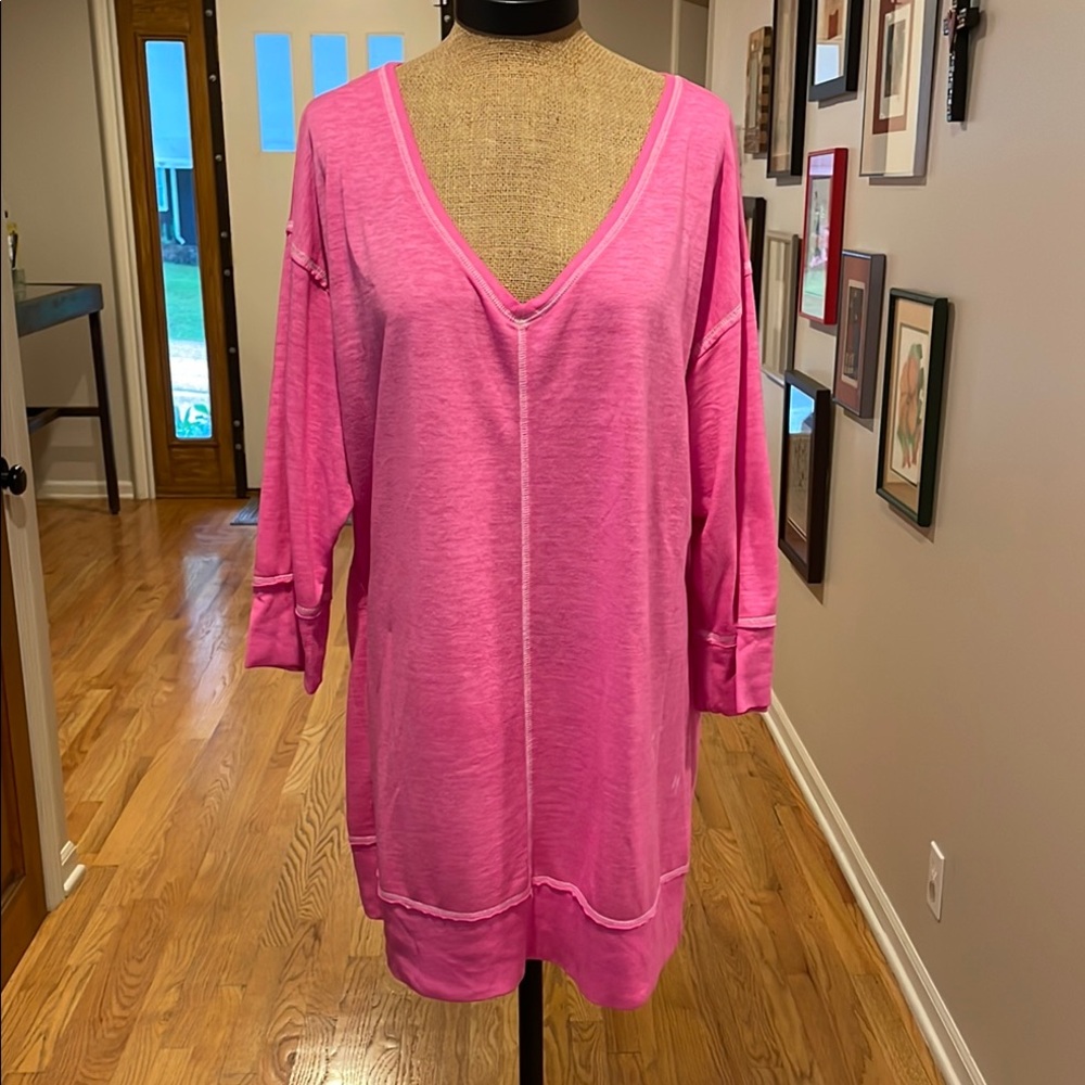 Vibrant Pink V-Neck Plus Size Tunic